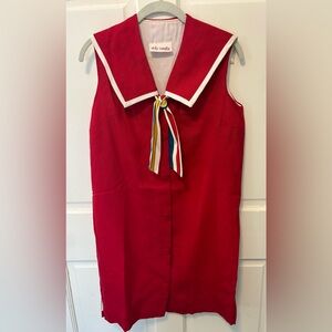 Vicky Vaughn vintage 60s red sailor dress juniors linen shift size m medium
